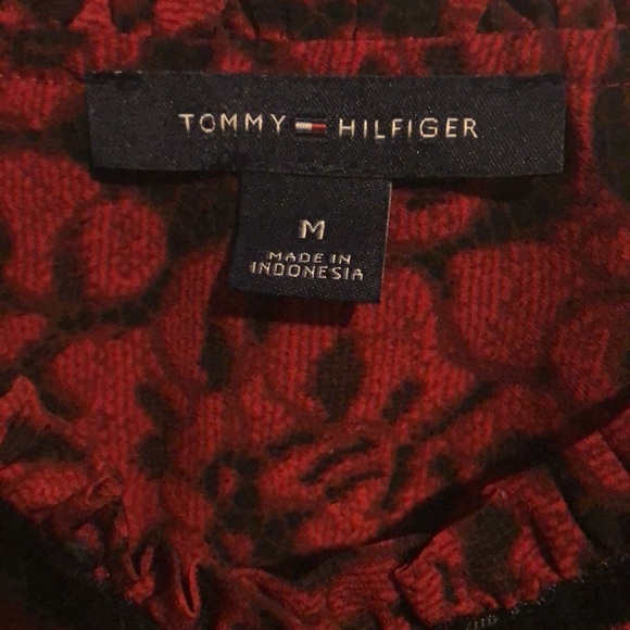 Tommy Hilfiger blouse faux velvet brocade roses ruffled neckline n cuffs M - Picture 3 of 6